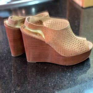 Coach camel colored leather wedge sandals